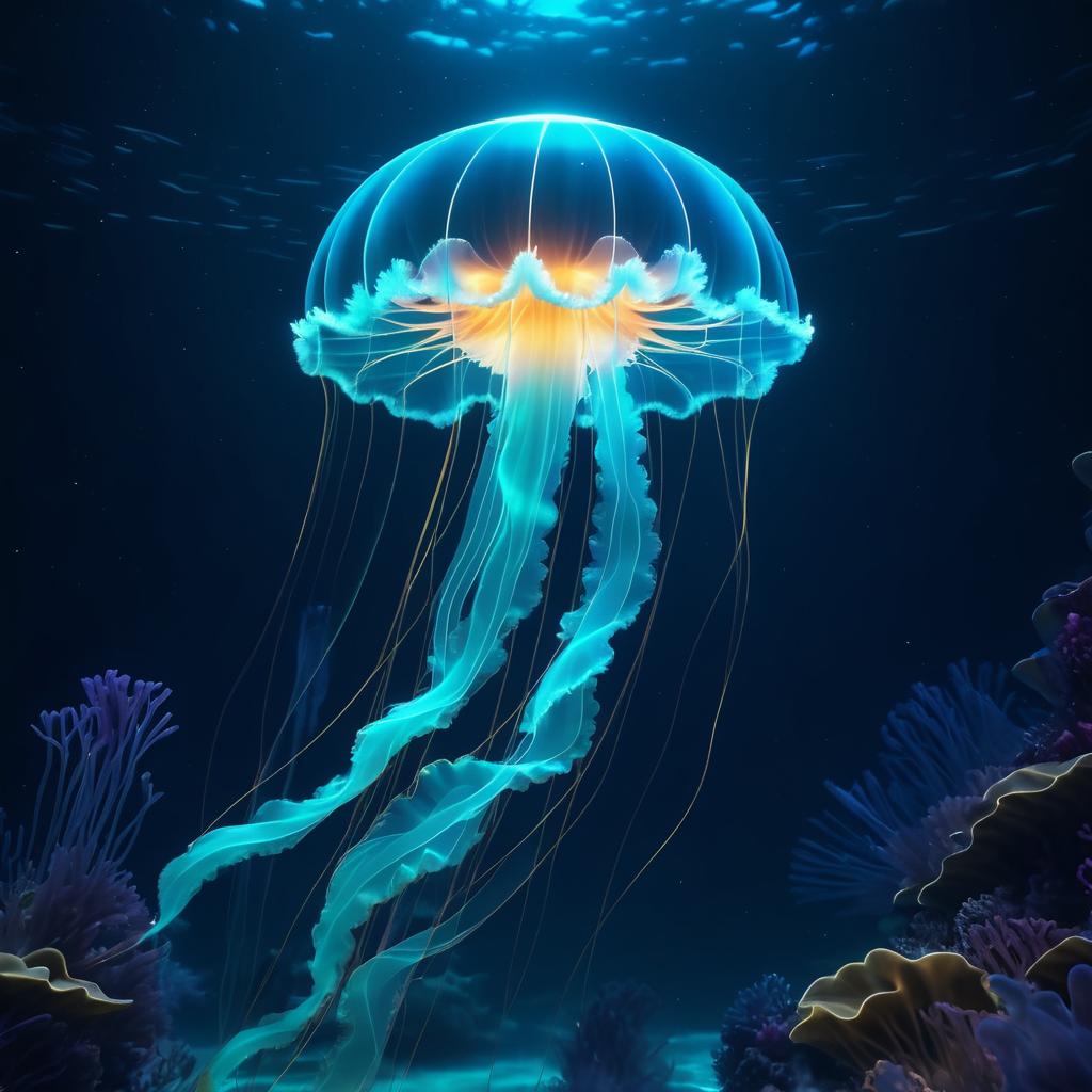 Serene Bioluminescent Jellyfish Underwater Scene