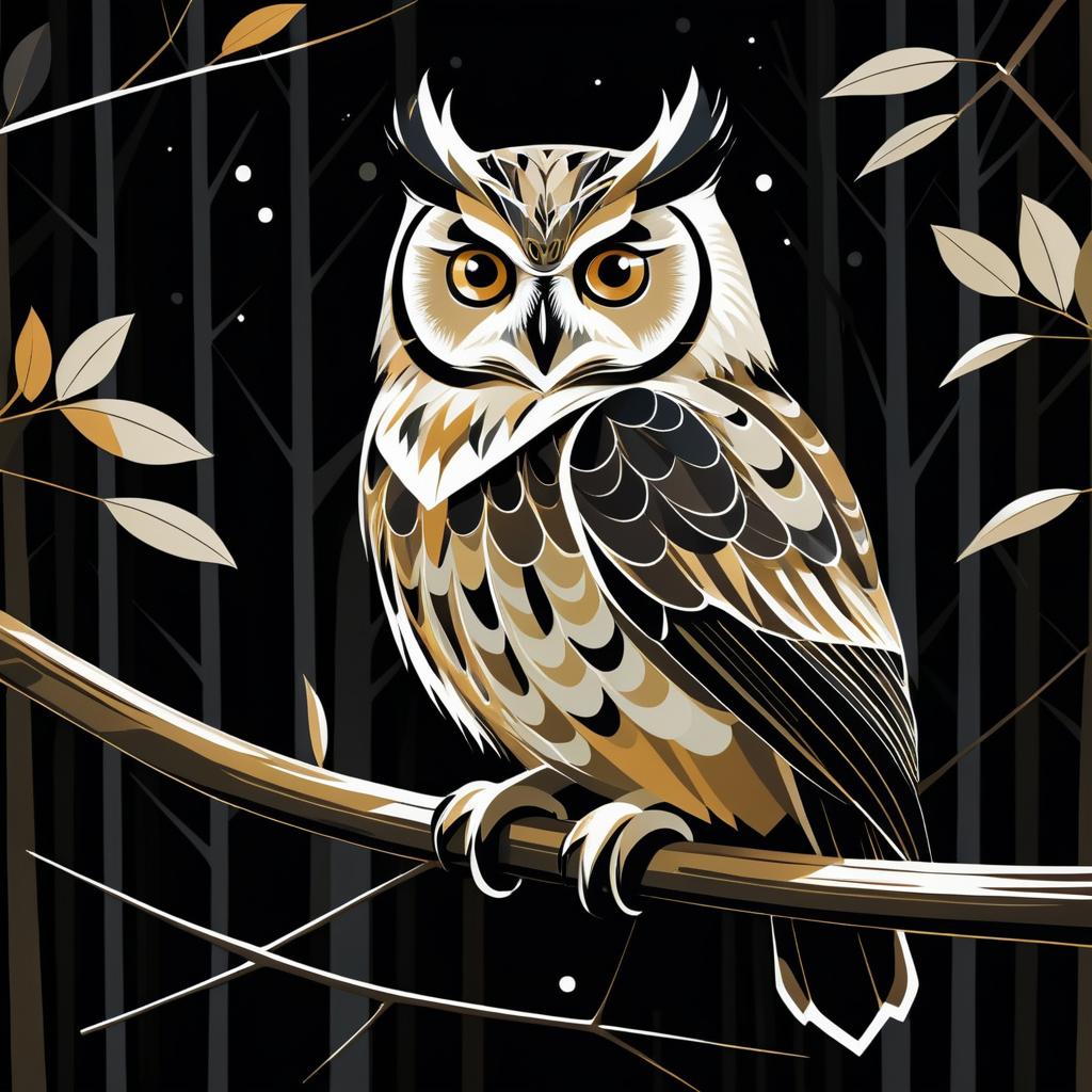 Eerie Owl Portrait in Charley Harper Style