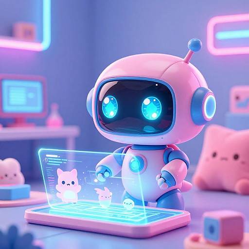 Kawaii AI Robot Creating Digital Creatures