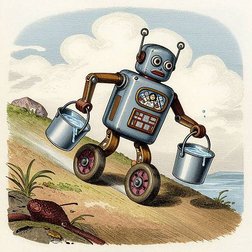 Vintage Engraving of Retro Robot