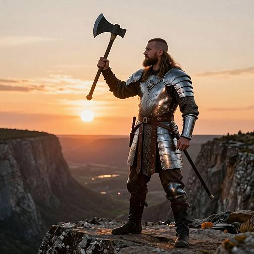 Bearded Viking Warrior at Sunset