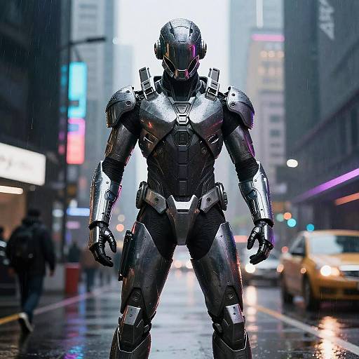 Futuristic Cyberpunk Guard in Neon City