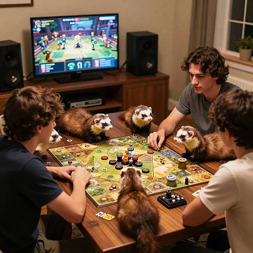 Ferrets' Cozy Strategic Game Night