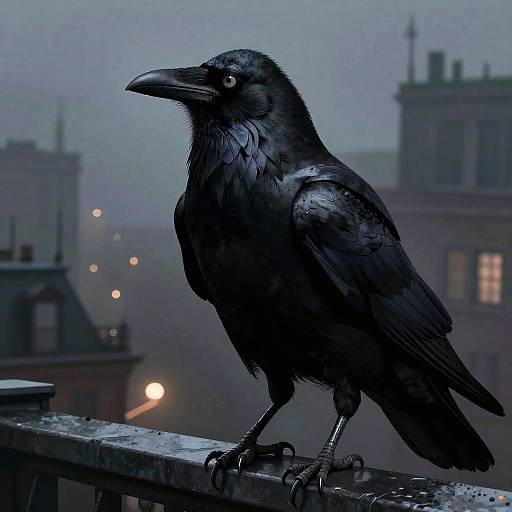 Noir Phantom Raven on Foggy Rooftops
