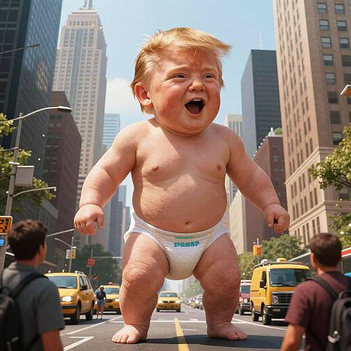 Colossal Baby Trump in Cityscape