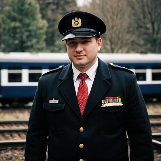 Train conductor in uniform standing on railway platform