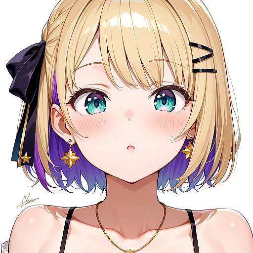 Anime Girl Portrait with Blonde and Purple Hair