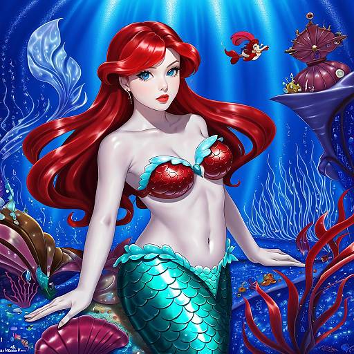 Illustration of Ariel (disney), the little mermaid in the style of Bukkuri