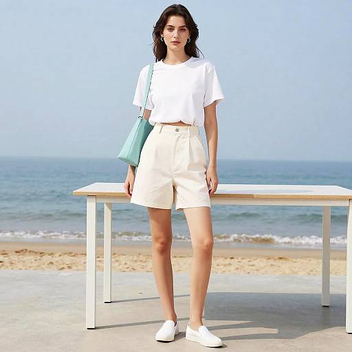 Petite Woman in Casual Seaside Style