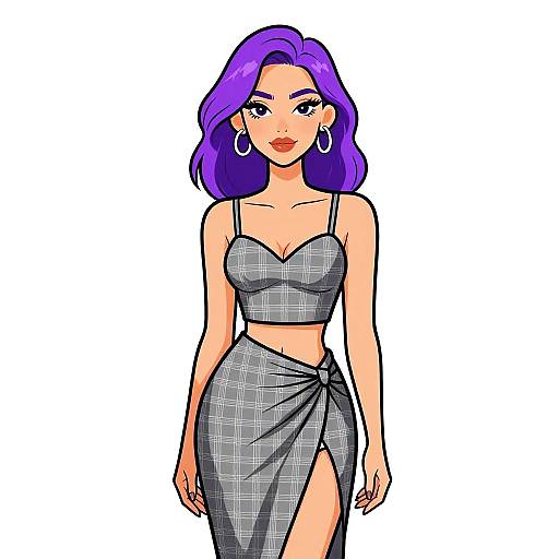 Chic Woman in Grey Checkered Set