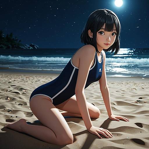 Anime Girl at Beach Night Spotlight