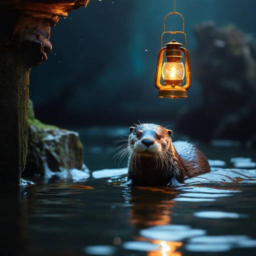 Magical Lantern and Playful Otter Encounter Magical Lantern and Playful Otter Encounter
