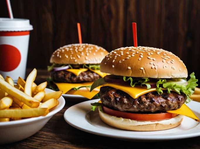 Cheeseburgers with Fries and Soft Drink