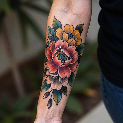 Vibrant Floral Tattooed Arm Close-Up
