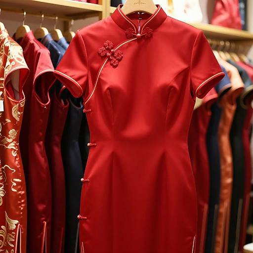 Customer Choosing Red Cheongsam Dress
