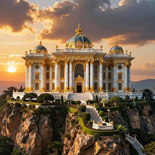 Majestic Mountain Palace at Sunset