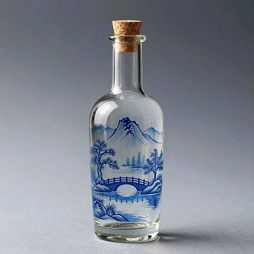 Engraved Glass Bottle with Mountain Scene