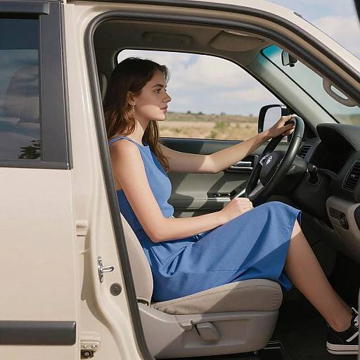 Young Woman Driving Beige SUV
