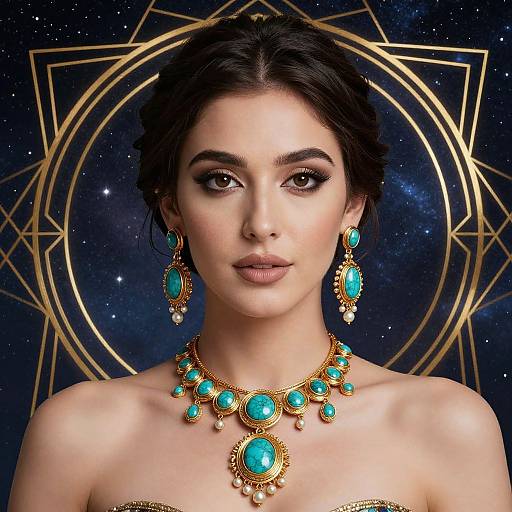 Elegant Woman with Gold and Turquoise Jewelry