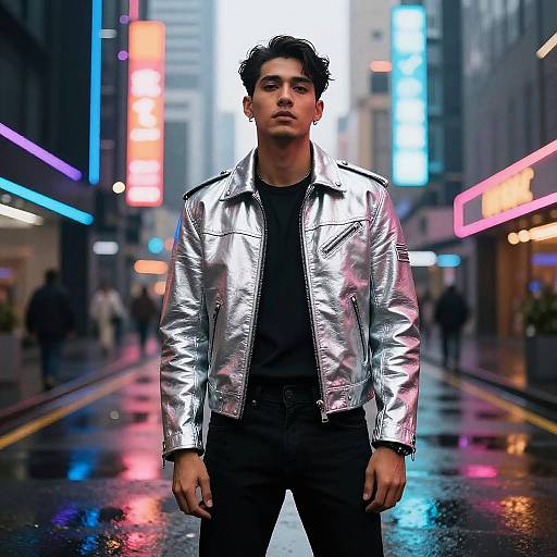 Futuristic Man in Neon Urban Scene