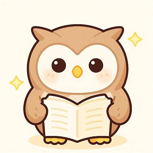 Timid Chibi Owl Librarian with Pastel Warmth