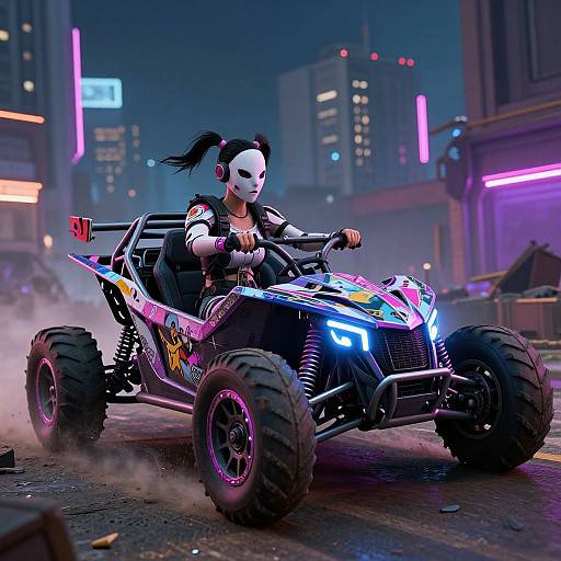 Neon Post-Apocalyptic Woman in Buggy