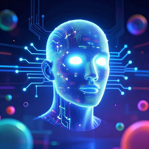 Glowing Pixel AI Avatar in Cyberspace