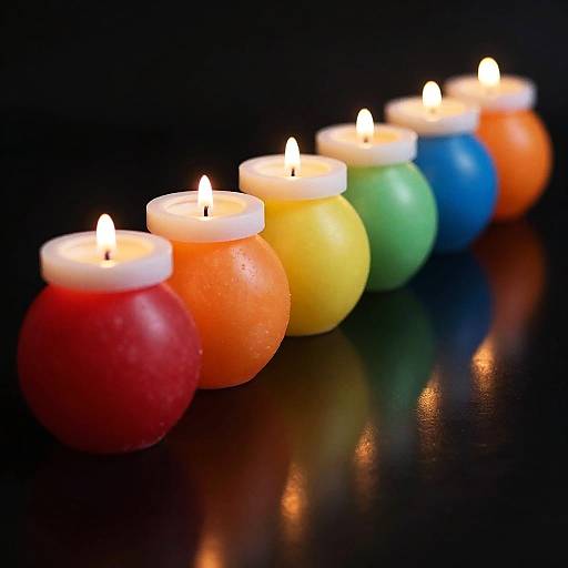 Colorful Lit Spherical Candles Row
