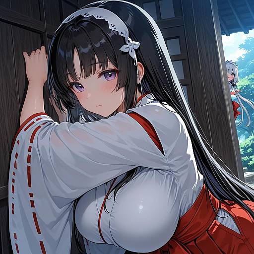 Illustration of Musha miko tomoe, queen's blade in the style of Gin'ichi (akacia)