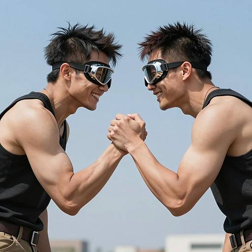 Intense Connection Between Muscular Friends