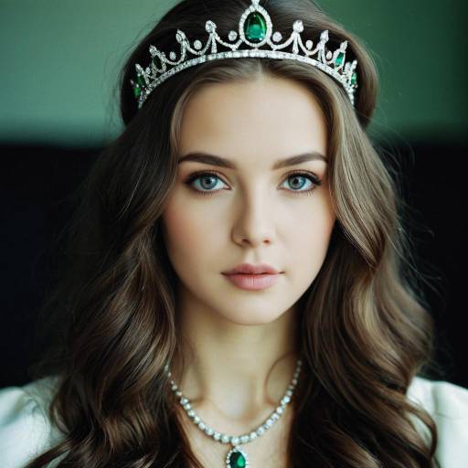 Young Woman Wearing Emerald Tiara and Necklace