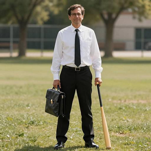 Businessman in Field with Baseball Bat