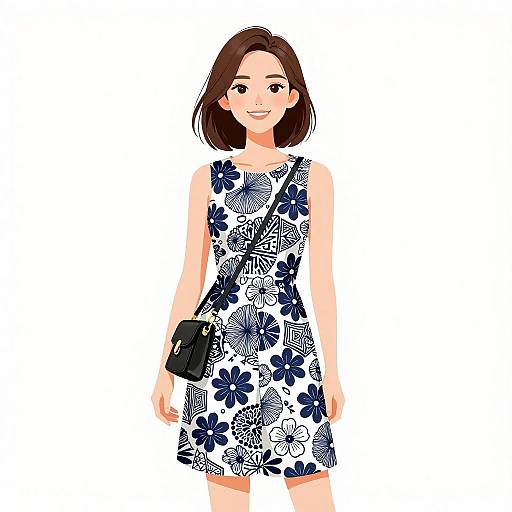 Smiling Woman in Floral Shift Dress