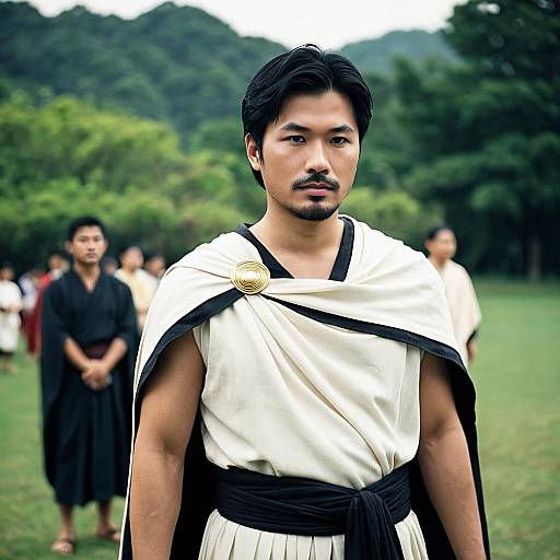 Asian Man in Toga Costume Outdoors