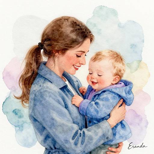 Watercolor Mother and Baby Embrace