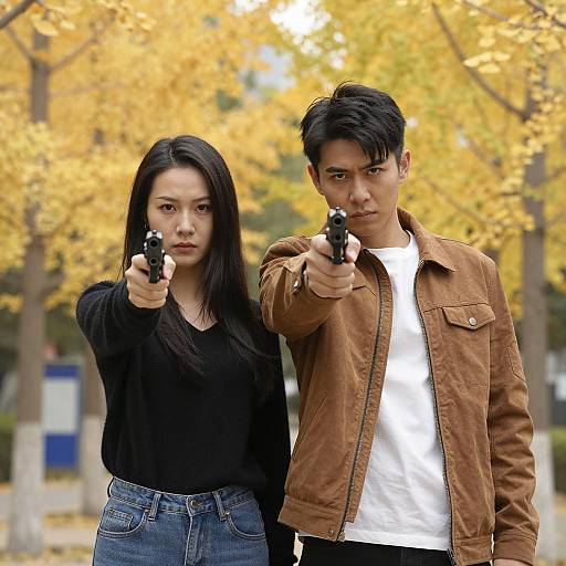 Dramatic Outdoor Standoff with Handguns