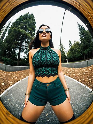 Stylish Woman in Halter Neck Top and High-Waisted Shorts