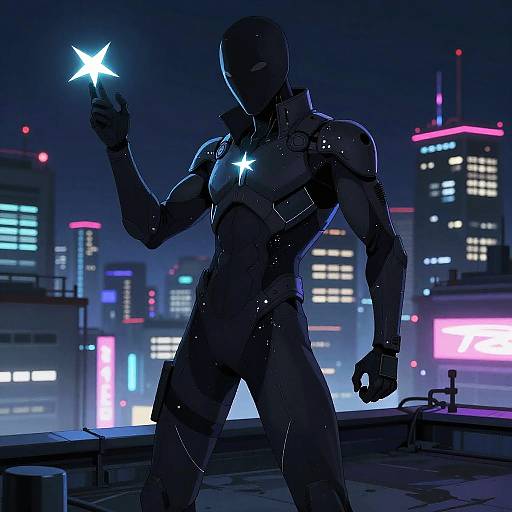 Shadow Assassin in Neon Futuristic City