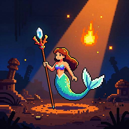 Pixel Art Mermaid Scout in Shipwreck