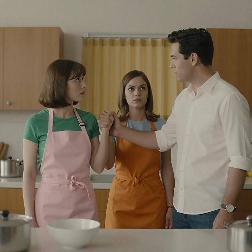 Mid-Century Kitchen Scene with Three People