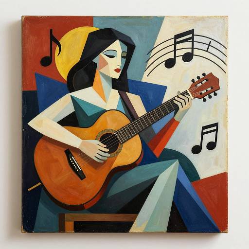 Cubist Guitarist in Abstract Harmony