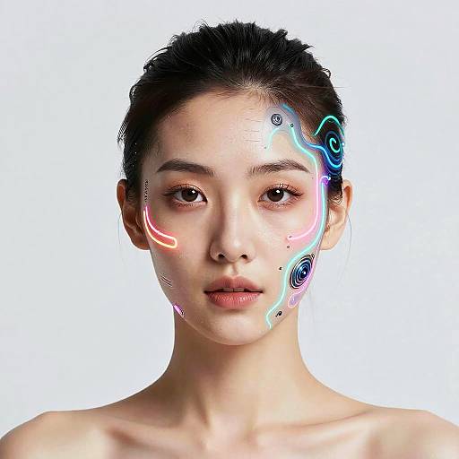 Cybernetic Woman Portrait with Neon Glow