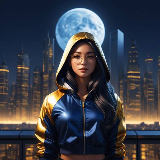Young Woman in Hooded Jacket at Night Cityscape