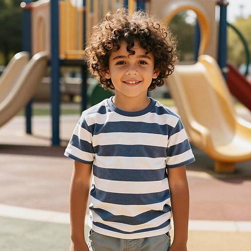 Curly Mullet Boy in Playground Fashion