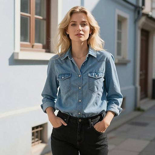 Blonde Woman in Sunlit Alley