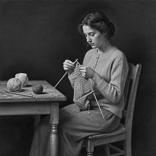 Charcoal Drawing of Woman Knitting
