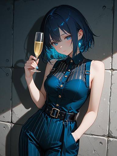 Chic Anime Woman in Striped Jumpsuit