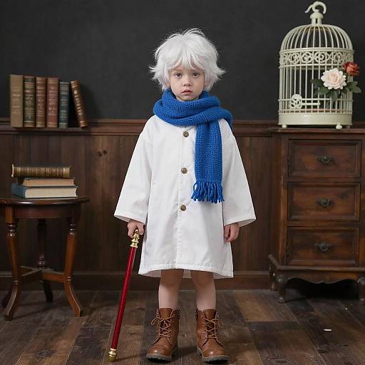 Mystical Child with Red and Gold Staff