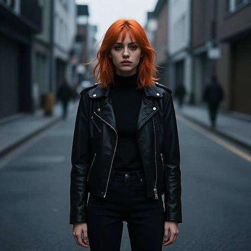Woman in Black Leather and Orange Hair