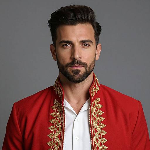 Portrait of Man in Embroidered Red Jacket